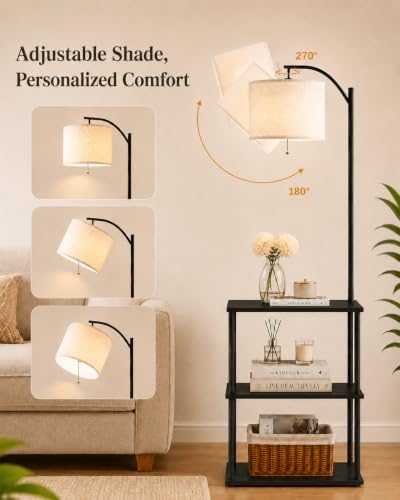GERGO Floor Lamp with Table, Side Table for Living Room, 3 CCT 9W LED Bulb