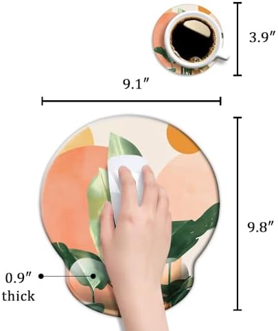 Ergonomic Mouse Pad with Wrist Support,Mouse Pad with Wrist Rest and Coaster Set,Office Supplies Non-Slip Mouse Pads for Desk, Non-Slip Comfortable,Tropical Plants