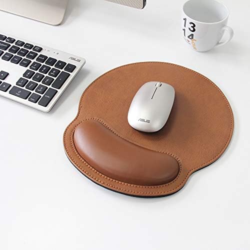 Brown Mouse Pad Leather Wrist Rest Support, Ergonomic Memory Foam Mouse Pad