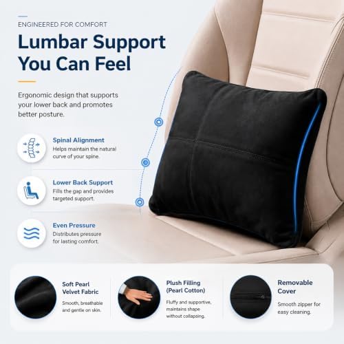 2 PCS Car Pillow for Driving Seat Soft Suede Headrest Neck & Lumbar Support