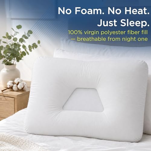 NEXT-GEN Premium Neck & Cervical Pillow – Fiber Fill Orthopedic Contour for Neck Pain & Headache Relief – Dual Cervical Roll for Back & Side Sleepers – Latex Free – Full Size 24"x16" White