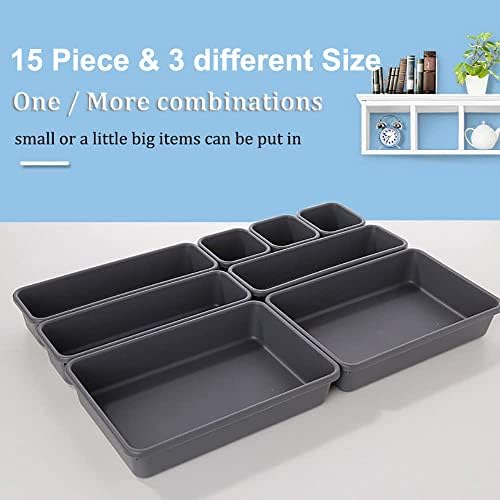 Kutesna 15PCS Plastic Drawer Organizer, Versatile Desk Organizers Set
