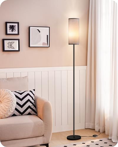 Dimmable Gray Floor Lamp for Living Room with Remote and Foot Switch, Corner Floor Lamp for Bedroom, Modern Standing Tall Lamp, 10W 900LM Bulb Included, 3000K-6500K, Linen Shade, FCC Listed H06LD05W1
