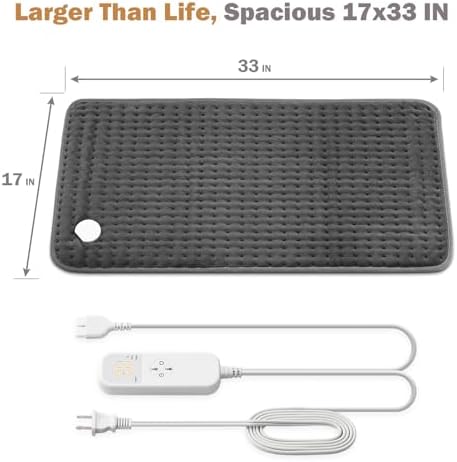 Heating Pad for Back, Neck & Shoulders, Soft Electric Heating Pad with Moist & Dry Heat, Auto-Off, Machine Washable, Birthday Gifts for Women Wife Mom Her (Rock Gray, 17"x33")