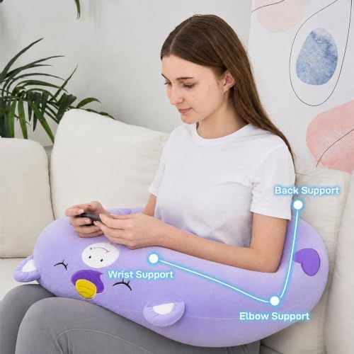 Lap Pillow, Cute Purple Unicorn Crochet Pillow for Knitting, Crafting, Gaming, Reading and Phone Use on Bed, Sofa or Chair, U-Shaped Wrap Around Arm Support Cushion and Neck Pillow