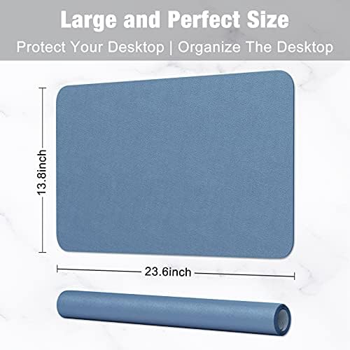 Hsurbtra Desk Pad, 23.6" x 13.8" PU Leather Desk Mat, M Extended Mouse Pad, Waterproof Desktop Blotter Protector, Non-Slip Ultra Thin Small Laptop Keyboard Writing Mat for Office Home, Dark Blue