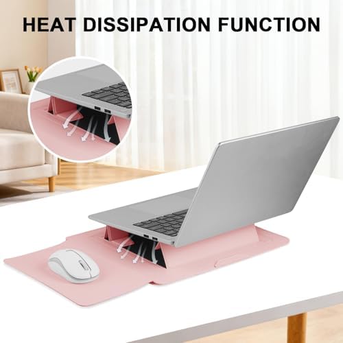 HoYiXi 13.3'' /13.6'' Laptop Sleeve Case PU Leather with Stand Compatible with MacBook Pro 14/MacBook Air 13(M1 M2)/ASUS Vivobook 14/Dell XPS 13/ASUS Matebook,13-14'' Laptop Bag,Pink