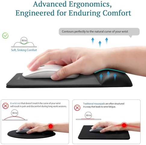 univo colors Wide Size Mouse Pad with Wrist Rest,Premium PU Material,Low-Rebound Cushion,Ergonomic Design,Comfortable Wide-Size Operation,Smooth Mouse Control with Hard Plate,Reduces Fatigue(Black)