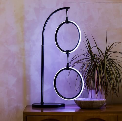 Brightech 2 Ring Lamp - 24" RGB Color Changing LED Table Lamp with 2 Hanging Rings, Modern Arc Bedside Desk Lamp for Bedroom and Living Room, USB-C Charging Port, Black