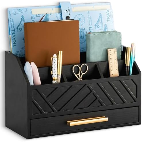 Desk Organizer with Drawer, Countertop Bill Mail Organizer and File Storage