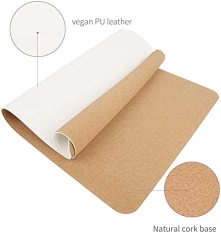 RENMTURE Dual-Sided Mouse Pad, Natural Cork & PU Leather Large Desk Pad for Office and Home Work, Desk Protector Non-Slip, Waterproof, Easy Clean (White, 36"x17")