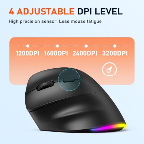 MEETION Left-Handed Wireless Ergonomic Vertical Mouse, Rechargeable - Black