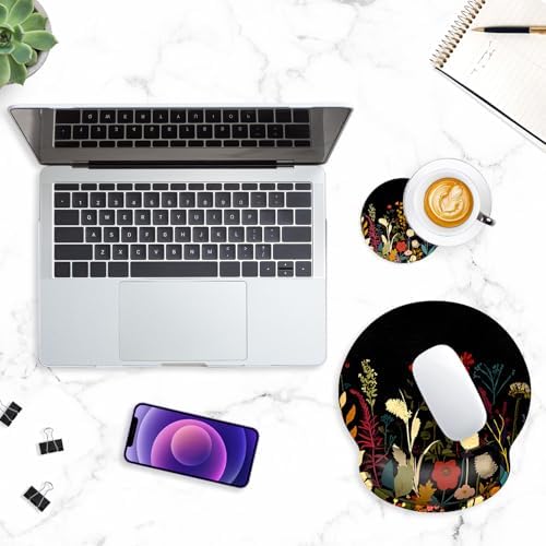 ITNRSIIET Ergonomic Mouse Pad with Wrist Support Wrist Rest Smooth Surface Non-Slip Rubber Base Comfortable Office Supplies Pain Relief, 9.8 x 9.1 inches, Pretty Flowers Plants