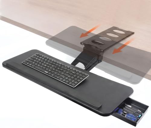 Under Desk 25” Keyboard Tray with Drawer, Height Adjustable for Home Office