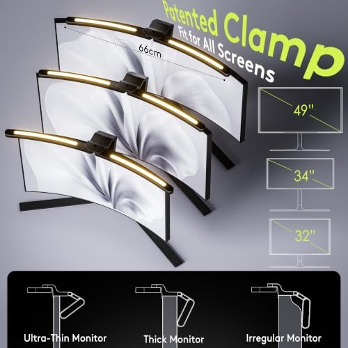 Quntis Curved Monitor Light Bar 15 RGB Backlight for 34"+ Screens, Computer Bar Lights Foldable Dual Light with Color Temperature Brightness Stepless Dimming, No Glare Desk Lamp for Home Office Gaming