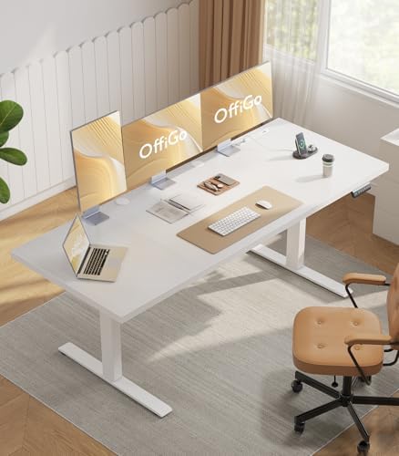 OffiGo 79 Inch Executive Electric Standing Desk Height Adjustable, White