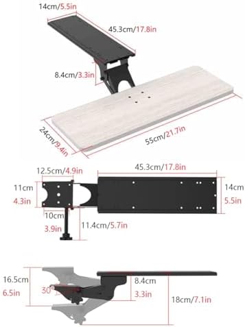 Under Desk Adjustable Keyboard Tray, Slide-Out Keyboard Platform, 360° Swivel, Pull Out and Tilt Computer Keyboard and Mouse Holder, Office Ergonomic Keyboard Drawer(White,24x55cm/9.4x21.7in)