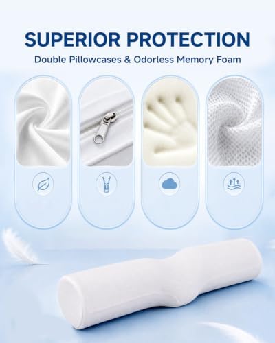 SMDR Cervical Neck Pillow for Pain Relief Sleeping, Memory Foam Neck Roll with Firm Ergonomic Support, Round Bolster for Neck and Shoulder Comfort, Washable Cover, 4.71" x 23.61"