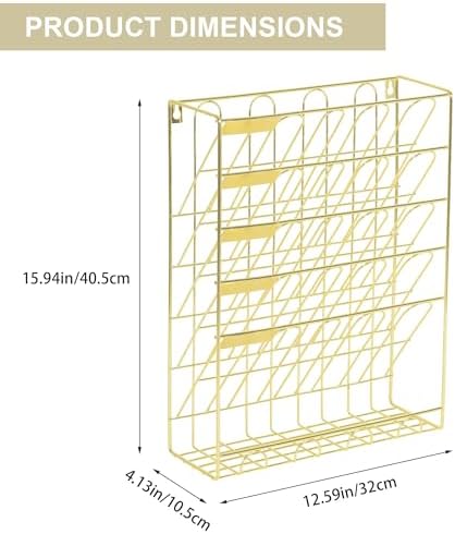 TQVAI Wall File Organizer, 5 Tier Hanging File Organizer with Bottom Tray, No Assembly Required Metal Wall Mount File Holder for Office Home Classroom, Gold
