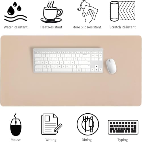 Bloss Leather Desk Pad and Keyboard Wrist Rest, Large Mouse Pad + Keyboard Pad+Mouse Wrist Support, Non-Slip Desk Mat Protector for Office, Home(27.6" x 13.8", Beige)