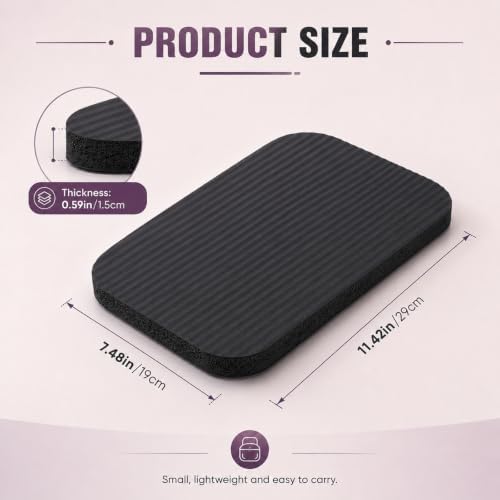 Yoga Knee Pad Cushion, 11.4 x 7.5 x 0.6 Inch Thick Non-Slip Exercise Mat Mini Yoga Mat for Pilates Planks Kneeling Home Gym Gardening, Support Foam Pads for Knees Elbows Wrists (Black)