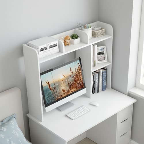 Tangkula Desktop Bookshelf, Countertop Storage Hutch with 5 Shelves for Computer Desk, Desk 3-Tier Display Rack, Multipurpose Wood Desktop Hutch Storage Organizer for Dorm Office Home