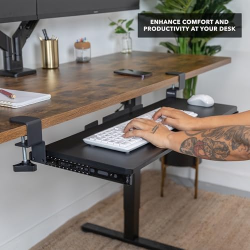 Mount-It! Keyboard Tray Under Desk, 30" (36" Including Clamps) Extra-Wide Pull Out Drawer, No-Drill C-Clamp Mount, Fits Desks 0"–1.77" Thick, Holds 11 lbs, Black