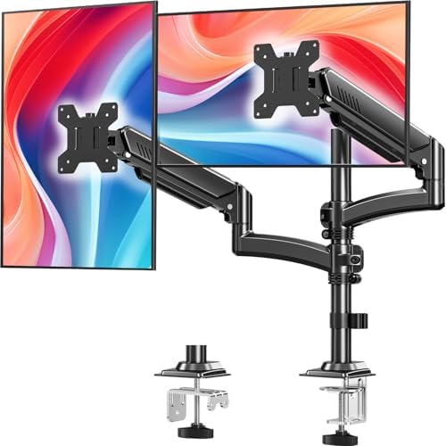 Dual Monitor Stand for 2 Screens up to 32 inch, Vertical Stacked Dual Monitor Mount, Full Motion Adjustable Tall Double Monitor Desk Mount, Each Arm Holds 4.4-22lbs, VESA 75/100mm, Black, Freelift
