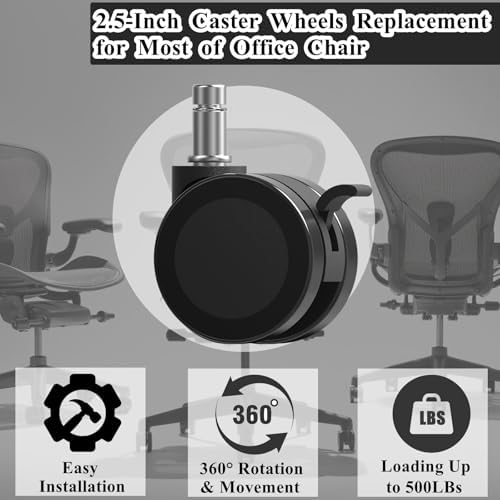 Office Chair Caster Wheels Replacement with Brake, 2.36"(60mm) Casters Replacement for Office Chair or Stool Wheel, Universal Size 11x22mm for Carpet and Hardwood Floors(Set of 10)