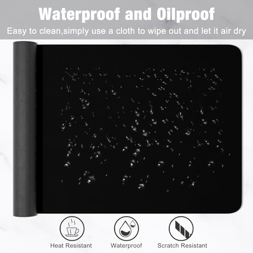 Hsurbtra Desk Pad, 48" x 17" PU Leather Desk Mat, XXXL Extended Mouse Pad, Waterproof Desktop Blotter Protector, Non-Slip Ultra Thin Large Laptop Keyboard Writing Mat for Office Home, Black