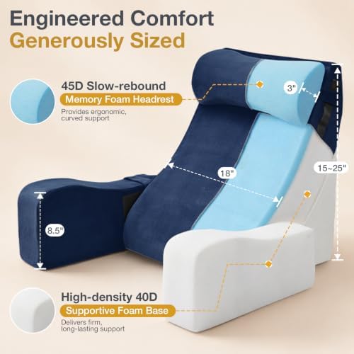 Sasttie 15-25 inch Adjustable Reading Pillow with Armrests, Navy