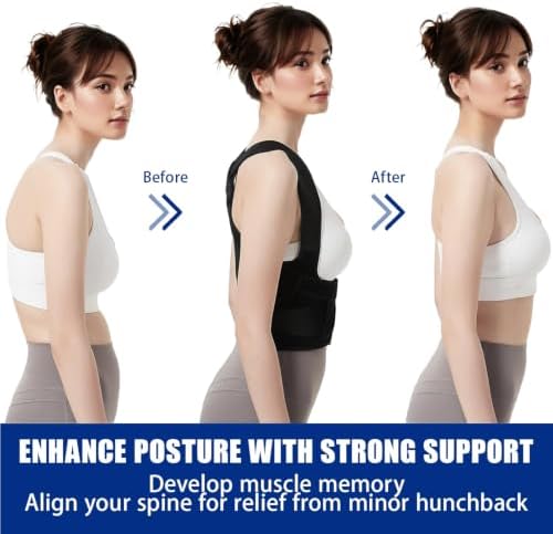 Posture Corrector for Women and Men - Adjustable Back Brace for Pain Relief - Enhances Posture and Provides Lumbar Support - Upper and Lower Back Straightener - Breathable Back Support (Large, Black)