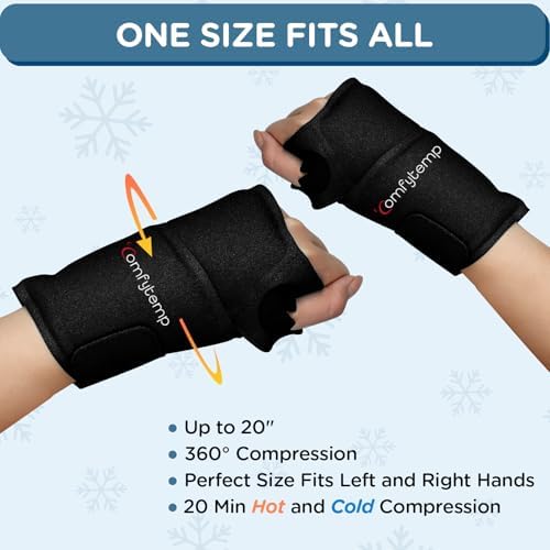 Comfytemp Wrist Ice Pack Wrap for Carpal Tunnel Relief, 2 Packs, Black