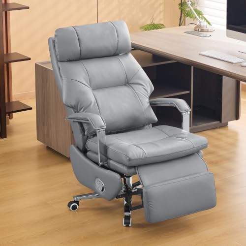 HUBSON 360° Swivel Big and Tall Faux Leather Executive Office Chairs, Grey