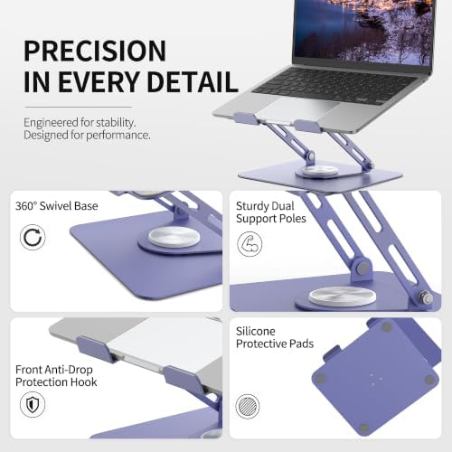 ALASHI Laptop Stand for Desk with 360° Rotating Base, Multi-Angle Adjustable Laptop Stands, Foldable Laptop Riser Compatible with 10 to 17 Inches PC Computer, Purple