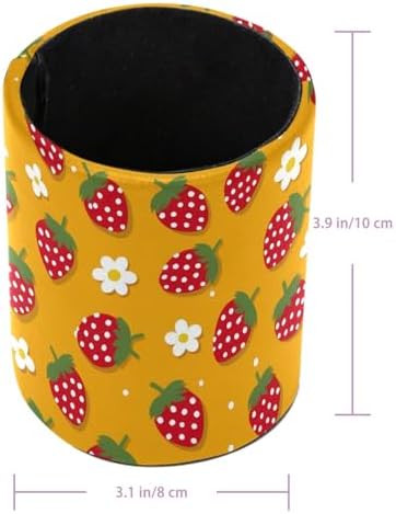 Strawberry Daisies Pen Holder Pencil Organizer Cute Pencil Cup Desk Decor Makeup Brush Holder PU Multifunctional Office Supplies for Home Classroom School