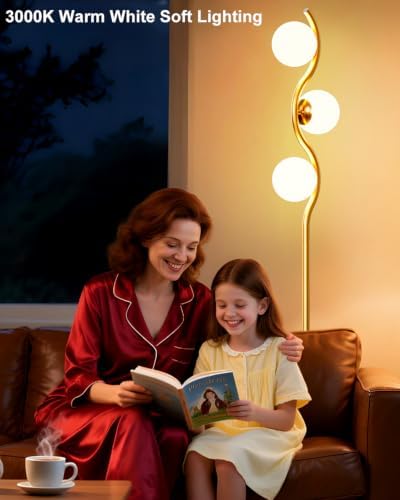 Lightdot 60IN Gold Floor Lamp Stepless Dimmable Globe Floor Lamps with 3Pcs 3000K Bulbs Included Eye-Friendly Mid Century Standing Lamps with 5Lbs Heavy Base for Living Room/Bedroom/Sofa Beside