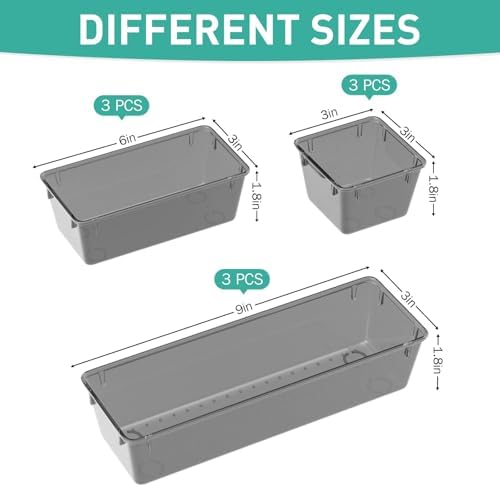 9 Pack Clear Drawer Organizer Set, Drawer Storage Trays, Storage Bins