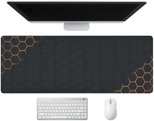 Extended Honeycomb Desk Mat, XL Large Gaming Mouse Pad, Gold Glowing Pattern Stitched Edges Waterproof Non-Slip Rubber Base for Computer Keyboard Laptop Work Home Office 31.5"x11.8"