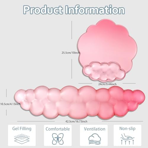 Gradient Pink Keyboard Wrist Rest and Gel Cloud Mouse Pad Wrist Support Set