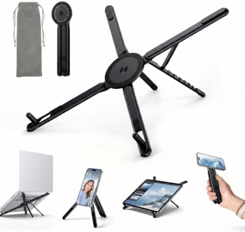 3-in-1 Laptop Stand with Magnetic Phone Holder, 8-Level Adjustable Ergonomic Aluminum Riser, Portable Computer Stand for Desk, Compatible with 10-17" MacBook & Laptops, iPhone 12-16 with MagSafe