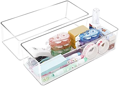 Stackable Clear Drawer Organizers Small Makeup Vanity Storage Bins Trays and Office Desk Drawer Dividers Single Compartment 2 Pack