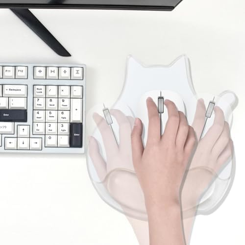 Gel Mouse Pad with Wrist Rest Support - White Ergonomic Cat Mousepad
