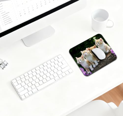 9.5x7.9 Inch Office/Gaming Mouse Pad, Adorable Norwegian Forest Kittens on a Rustic Log Lovely Cats Pets, Cute Anti-Slip Mat for Desk Decor