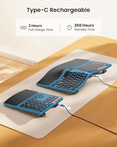 ProtoArc Wireless Ergonomic Keyboard with Separate Number Pad - Blue
