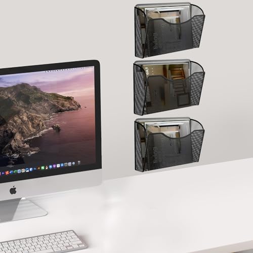 Gawerk 3 Pack Wall File Organizer, Mesh Wall File Pocket Mail Organizer Hanging Metal Vertical Wall Mounted File Holder for Office/Home