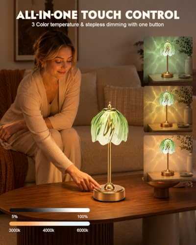 Nusogon Cordless Flower Table Lamp, 5200mAh Small Rechargeable Touch Lamp