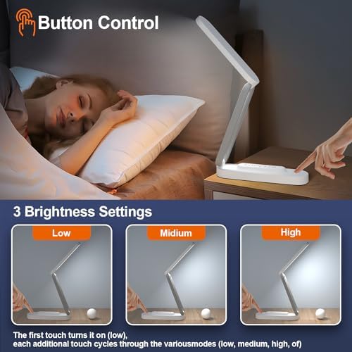 Giryuhd LED Desk Lamp for Office Home & Battery Operated Lamp Rechargeable Lamp Foldable & Portable Light, LED Desk Light Strip, 3 Brightness Dimmable Small Desk Lamp Wireless Reading Lamp(2PACK)