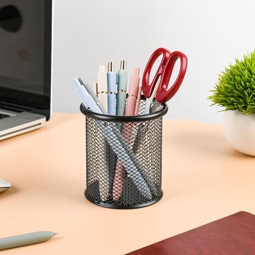 Black Pen Holder Cup for Desk ，Modern Wire Mesh Pencil Cup Holder, Durable Office Pen Organizer for Desk, Home & Office