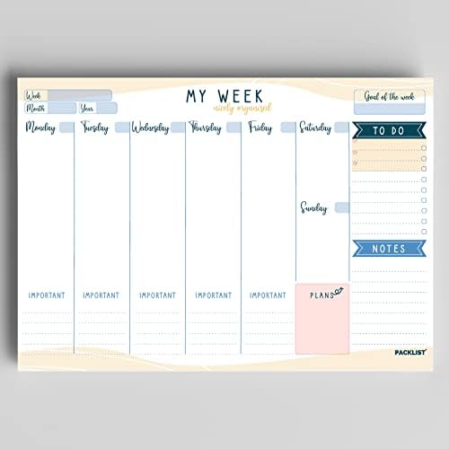 PACKLIST® Undated Weekly Planner Desk Pad (8.3x11.7 in) – 52 Tear-Off Sheets Colorful Schedule Notepad – 100 GSM Paper Weekly Calendar & To-Do List Organizer for Work, School, Projects & Entrepreneurs